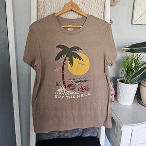 Vans Off the Wall Graphic Tee Tan Beach Scene T-Shirt Size M